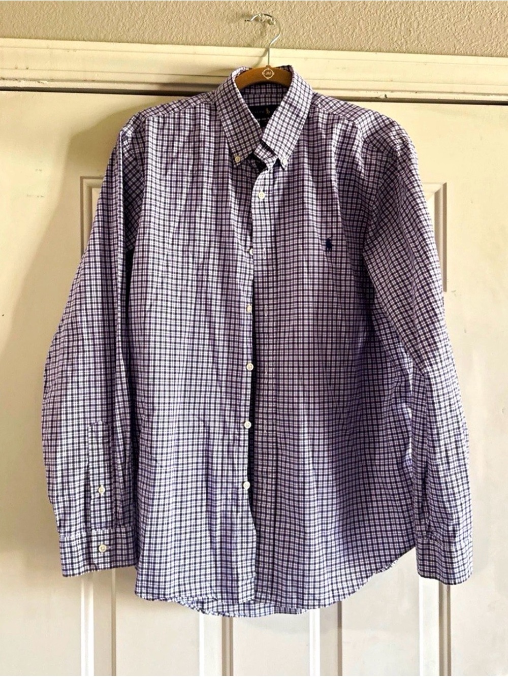 Ralph Lauren Purple and White Check Button-Down Dress Shirt